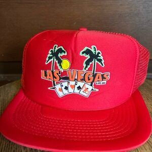 Vintage 1991 Red Mesh Las Vegas Trucker SnapBack Hat/Cap